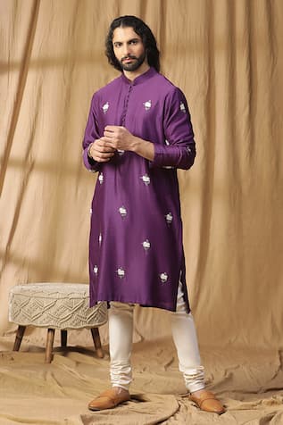 Kudrat Couture Pearl Embroidered Kurta & Churidar Set 