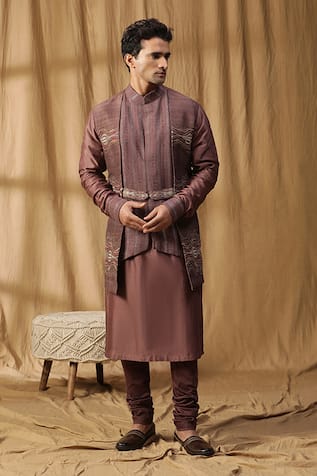 Kudrat Couture Lehar Embroidered Panel Kurta & Churidar Set 