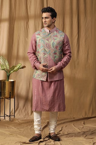 Kudrat Couture Asymmetric Embroidered Bundi Kurta Set 