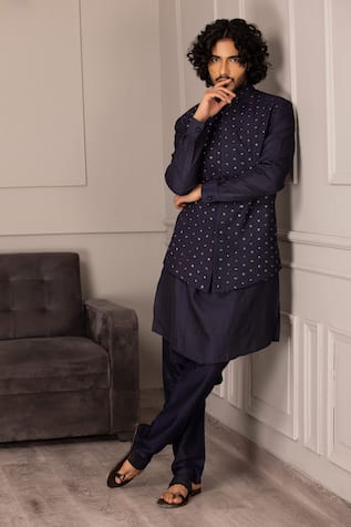 Amit Arora Metal Rivet Embroidered Bundi Kurta Set 