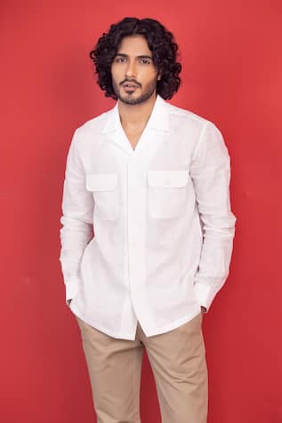 AMIT ARORA Solid Linen Safari Shirt 