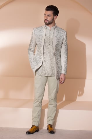 Amit Arora Floral Hand Embroidered Bandi & Pant Set 