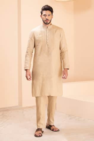 Amit Arora Dori Embroidered Linen Kurta With Aligadhi 