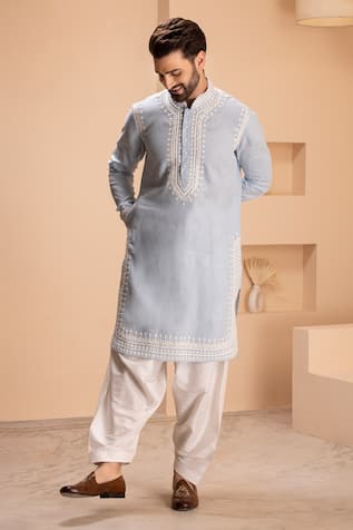 AMIT ARORA Linen Embroidered Kurta With Salwar 