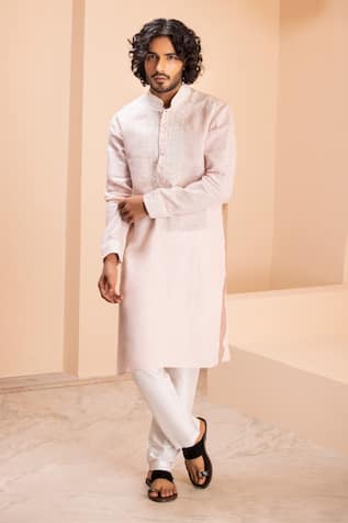 Amit Arora Linen Embroidered Kurta & Aligadhi Set 