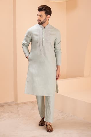 Tonal Embroidered Kurta With Aligadhi 