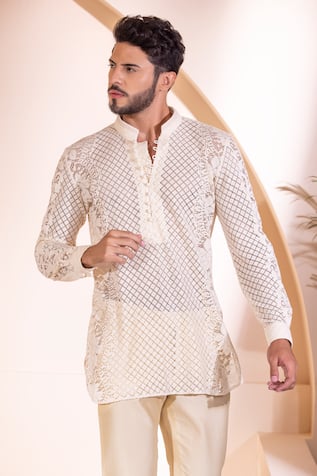 AMIT ARORA Cotton Crochet Short Kurta 