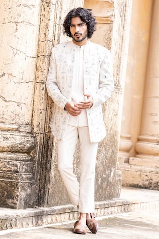 Amit Arora Thread Hand Embroidered Bandhgala With Waistcoat Set 