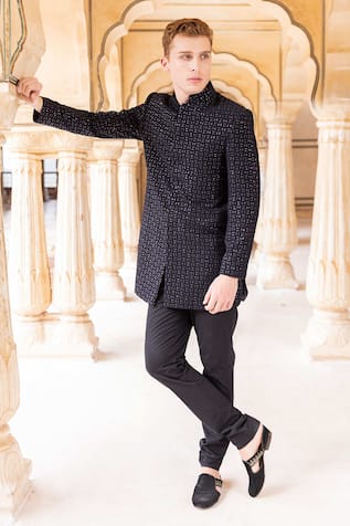 Amit Arora Metal Hand Embroidered Bandhgala With Pant 