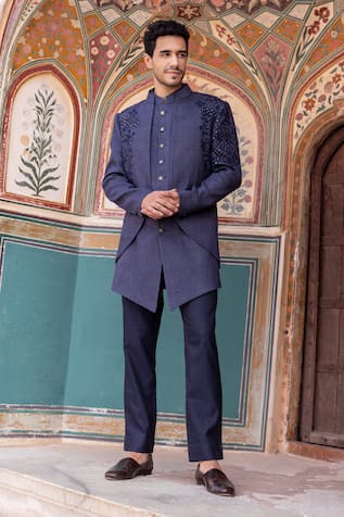 Amit Arora Hand Embroidered Bandhgala Long Waistcoat Set 