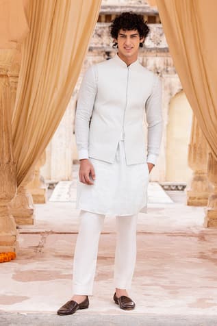 Amit Arora Swirl Leather Dori Embroidered Bundi Set 