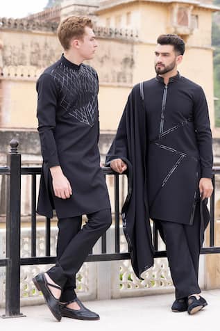 AMIT ARORA Web Pattern Tape Work Kurta With Aligadi Pant 