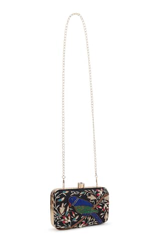 House of Webhin Midnight Parrot Embroidered Clutch 