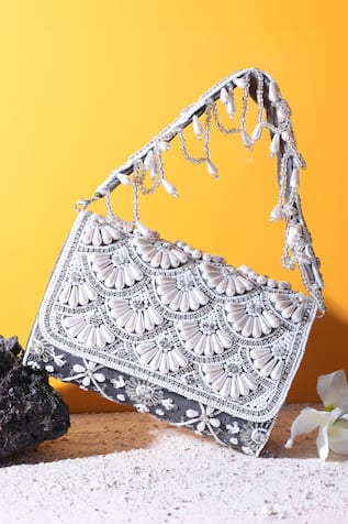 House Of Webhin Mist Floral Pearl Embellished Bag 