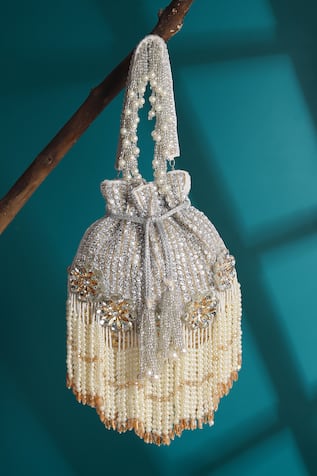 House of Webhin Pearl Crystal Embellished Potli 