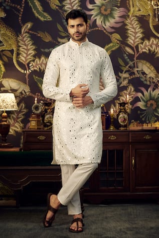 Kasbah Thread & Mirror Embroidered Silk Kurta 