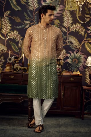 Kasbah Thread & Mirror Work Silk Kurta 