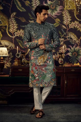 Kasbah Floral Fauna Motif Sequin Embroidered Kurta 