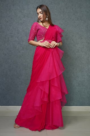 Dajwaree Organza Pre-Draped Ruffle Saree 