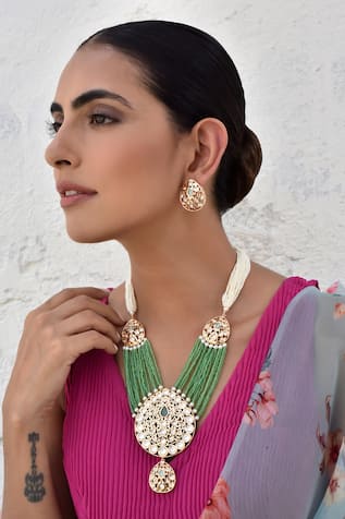 Polki Embellished Layered Necklace Set 
