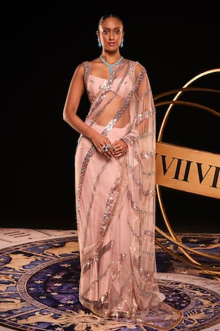 Ohaila Khan Embellished Striped Saree 