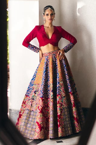 Mrunalini Rao Sarga Carnival Bloom Patchwork Lehenga Set 