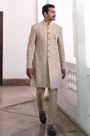 Mrunalini Rao Sambhuya Floral Embroidered Sherwani Set 