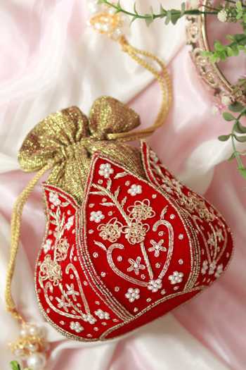 The Tan Clan Pushp Silk Lotus Embroidered Potli 