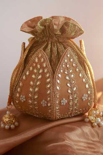 The Tan Clan Sindh Leaf Embroidered Potli 