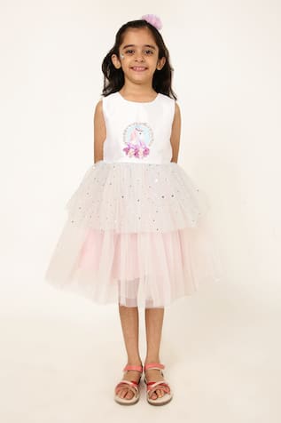 A Little Fable Paradise Unicorn Embellished Dress 