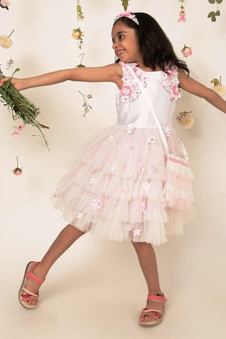 A Little Fable 3D Morning Glory Bloom Embellished Ruffled Tulle Dress 