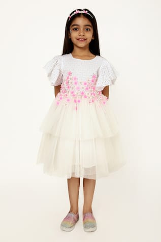 A Little Fable 3D Petunia Bloom Lace Embroidered Tulle Dress 