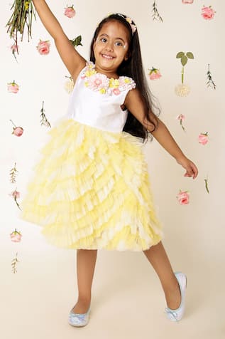 A Little Fable Buttercup Bloom Embroidered Ruffle Tiered Dress 