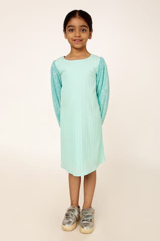 A Little Fable Sequin Embellished Sleeves Pleated Dress 