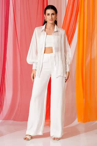 KEOO Ivory Embellished Shirt & Pant Set 