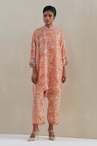 One Not Two Floral Embroidered Shirt Kurta & Pant Set 