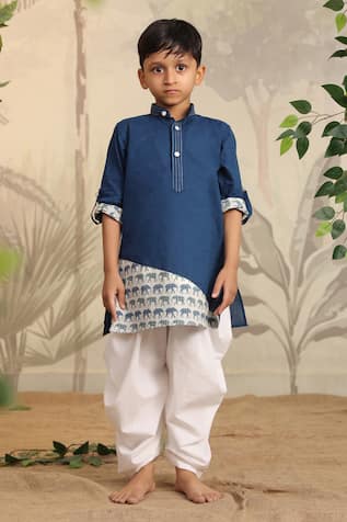 Teal Blue Elephant Print Kurta Set 