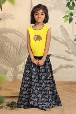 Elephant Motif Print Skirt With Top 