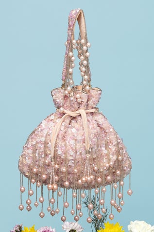 Eena Crystal & Pearl Tasseled Potli Bag 