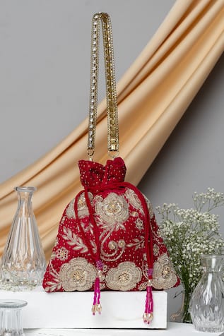 EENA Velvet Floral Embroidered Potli Bag 