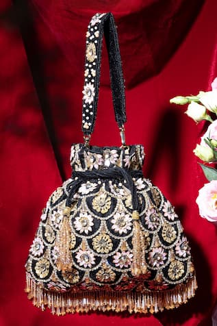 EENA Oishi Velvet Floral Motif Embroidered Bag 