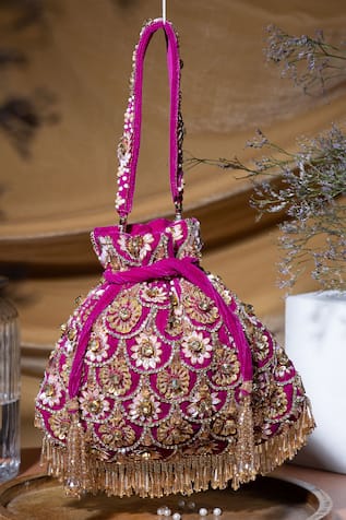 EENA Oishi Velvet Floral Work Potli Bag 