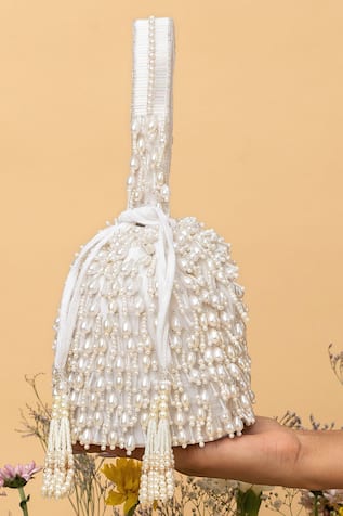 EENA Veda Nalki & Bead Embroidered Bucket Bag 