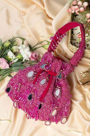 EENA Zuri Velvet Mirror Work Potli Bag 