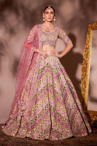 Geometric Pattern Embroidered Lehenga Set 