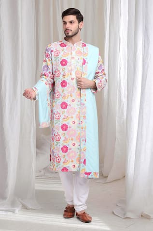 Aham-Vayam Floral Sequin Embroidered Kurta Churidar Set 