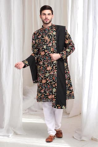 Aham-Vayam Floral Bloom Embroidered Kurta Churidar Set 