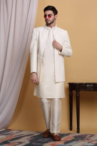 Aham-Vayam Om Geometric Embroidered Jacket Pant Set 