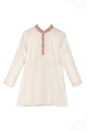 MINIME ORGANICS Lurex Striped Printed Placket Kurta 