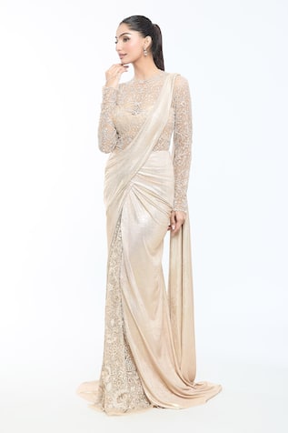 Tarun Tahiliani Pre-Draped Concept Saree & Embroidered Bodysuit Set 